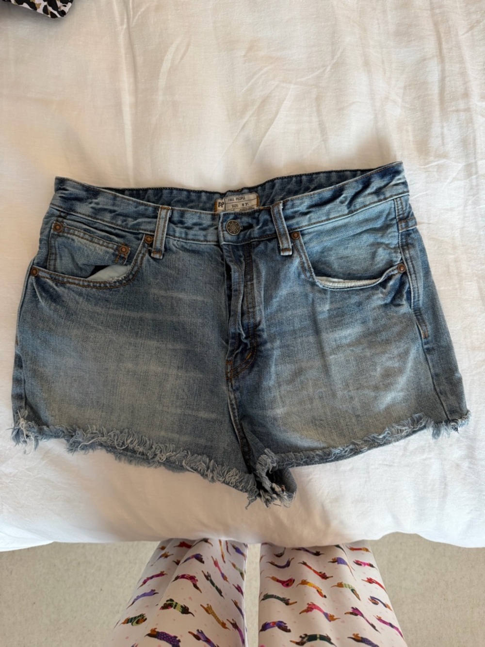 Free People Light Blue Distressed Denim Cutoff Shorts